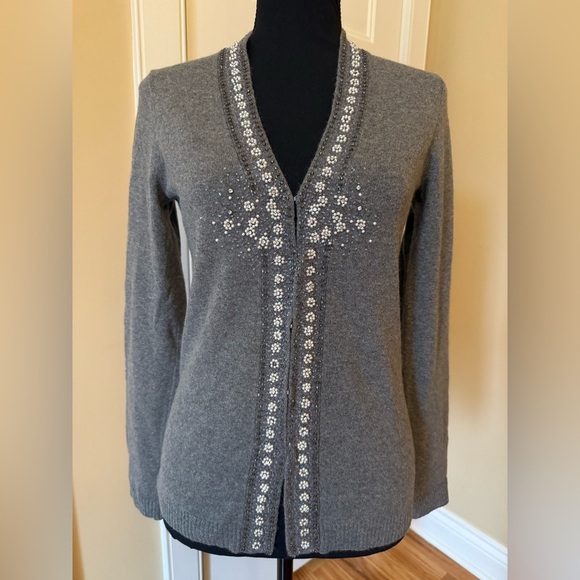 J. Crew Sweaters - J. Crew Women's Sweater Size S Cardigan Beaded Floral 70574 Merino Angora Gray